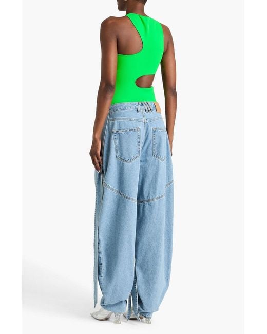The Attico Blue Appliquéd High-rise Barrel-leg Jeans