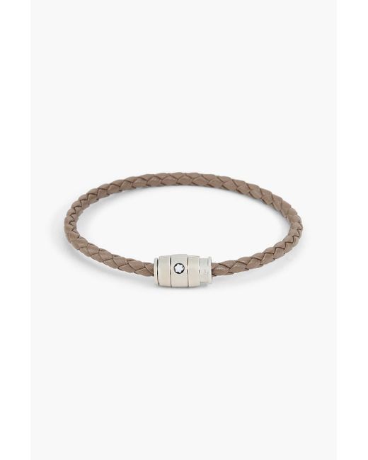 Montblanc Natural 3 Ring Meisterstück Woven Leather And Steel Bracelet for men