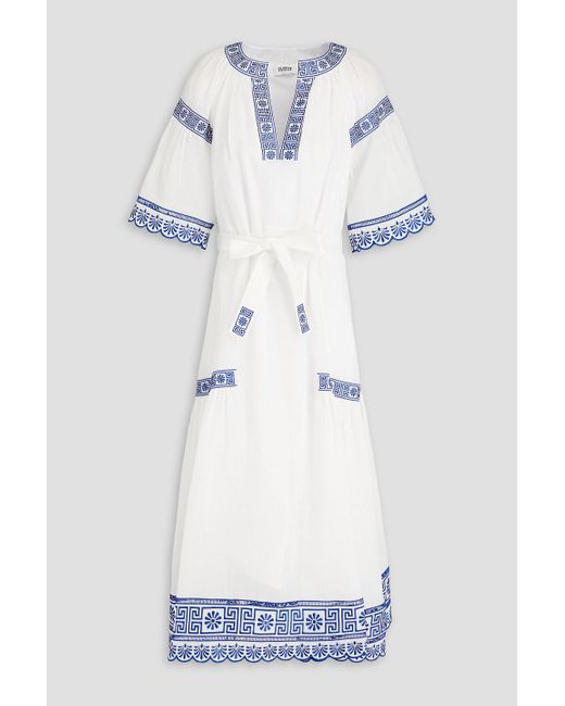 Claudie Pierlot Blue Rasalia Embroidered Ramie And Lyocell-blend Mousseline Midi Dress