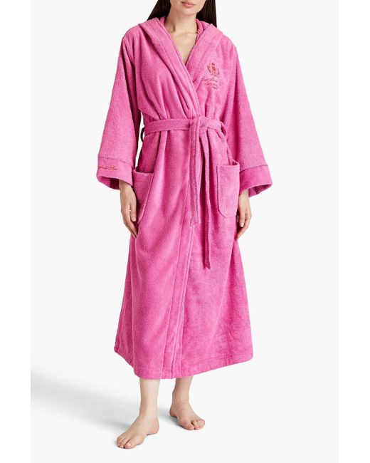 LoveStories Pink Embroidered Cotton-terry Hooded Bathrobe
