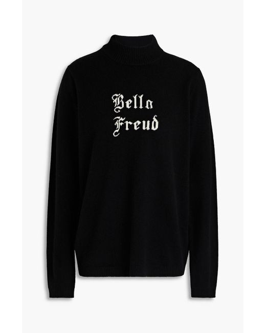 Bella Freud Black Intarsia Cashmere Turtleneck Sweater