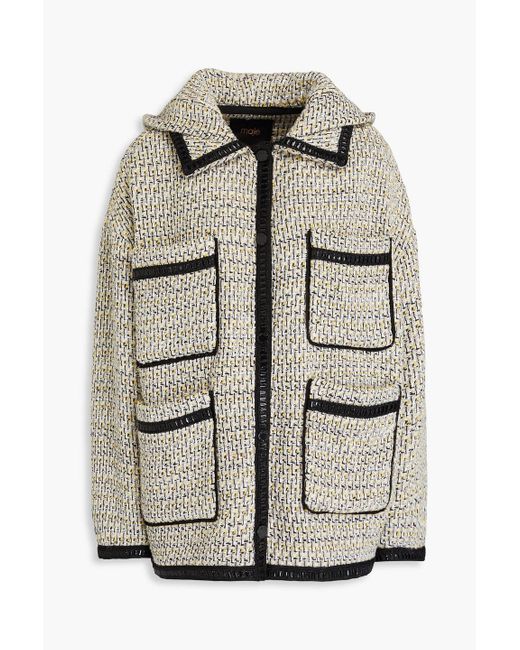 Maje Gray Metallic Tweed Hooded Jacket