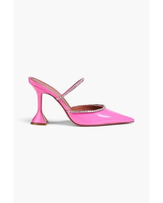AMINA MUADDI Pink Gilda Crystal-embellished Patent-leather Mules