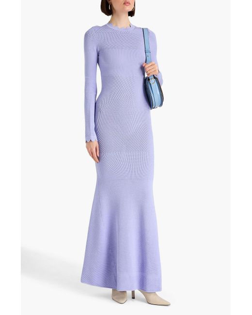 Victoria Beckham Purple Scalloped Knitted Maxi Dress