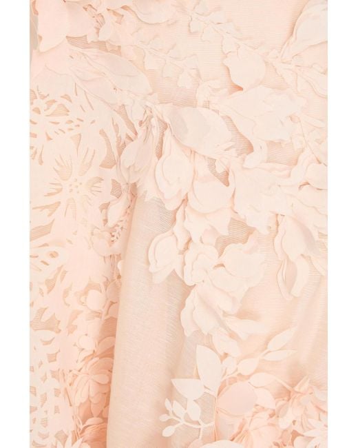 Zimmermann Pink Floral-appliquéd Linen And Silk-blend Organza Maxi Skirt