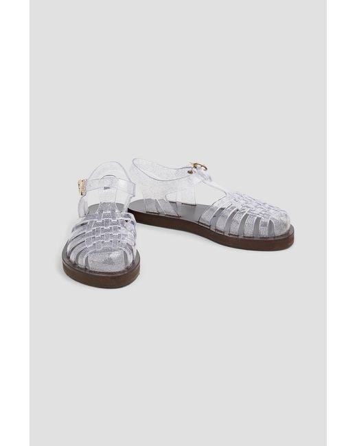 Ancient Greek Sandals White Homeria Glittered Pvc Fisherman Sandals