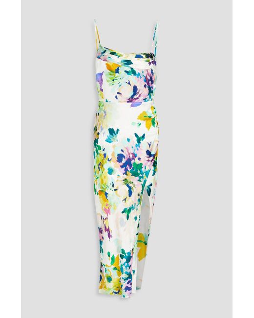 Nicholas White Skyler Draped Floral-print Silk-satin Midi Dress