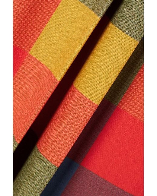 Tory Burch Red Veronica Pleated Checked Cotton-poplin Maxi Skirt