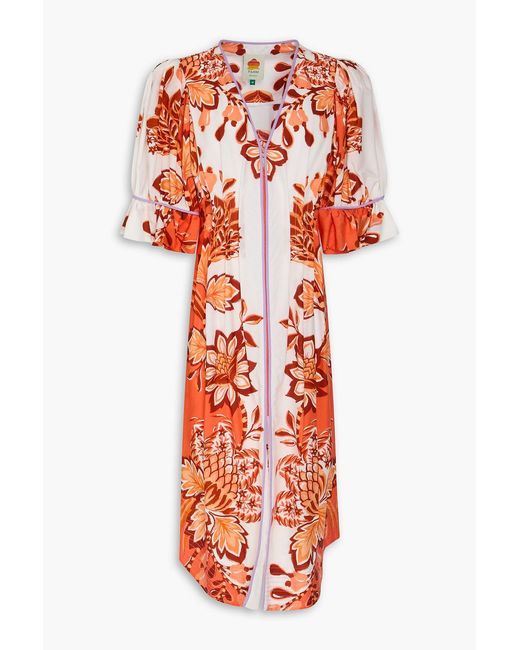 Farm Rio Red Printed Tencel And Cotton-Blend Midi Dress