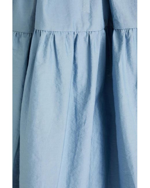 Brunello Cucinelli Blue Kleid aus einer baumwollmischung in knitteroptik mit zierperlen