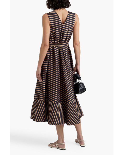 Palmer//Harding Brown Relief Belted Striped Cotton-poplin Midi Dress