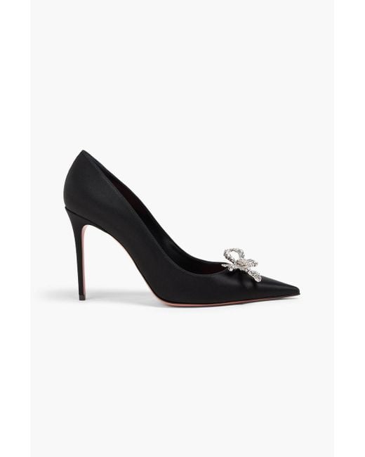AMINA MUADDI Black Rosie Crystal-Embellished Satin Pumps
