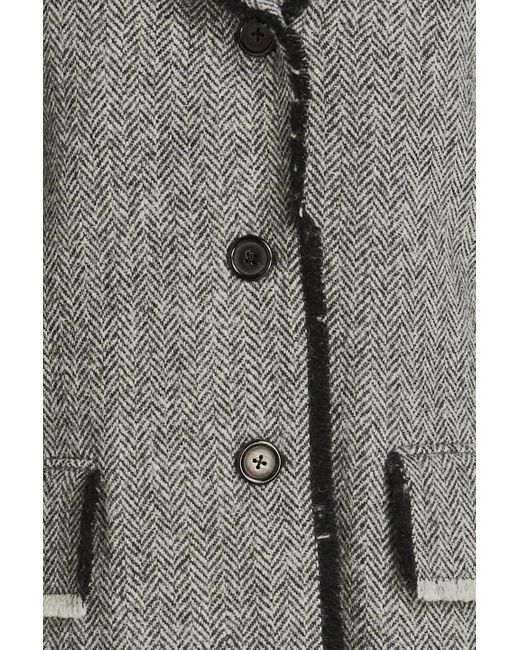 Thom Browne Gray Frayed Herringbone Brushed Wool Coat
