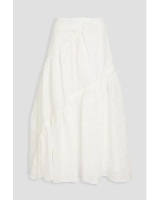 Sandro White Tiered Linen-blend Gauze Midi Skirt