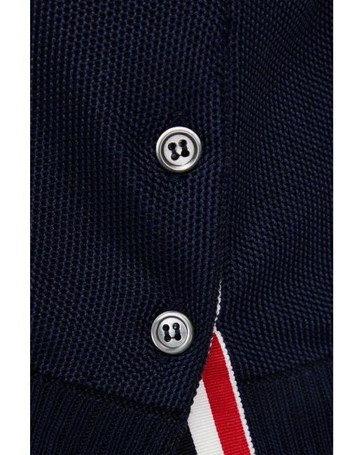 Thom Browne Blue Silk And Cotton-blend Piqué Polo Shirt for men