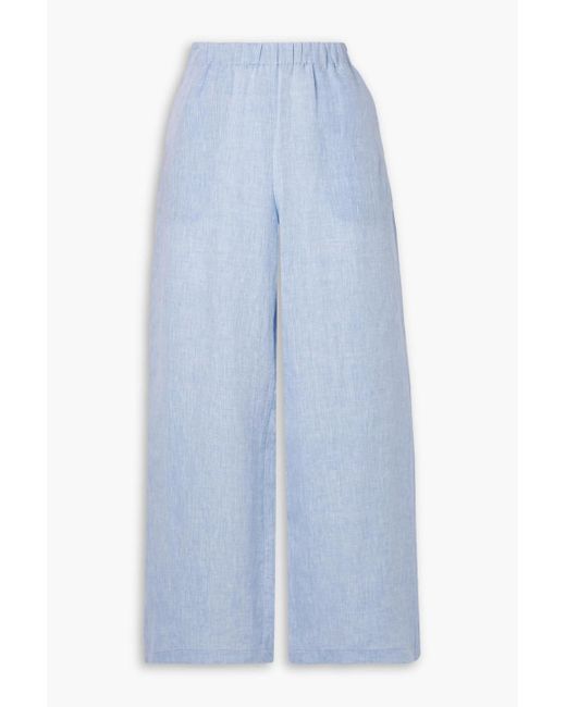 Lafayette 148 New York Blue Riverside Linen Wide-leg Pants