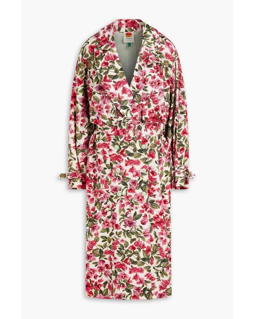 Farm Rio Red Floral-Print Cotton And Lyocell-Blend Trench Coat