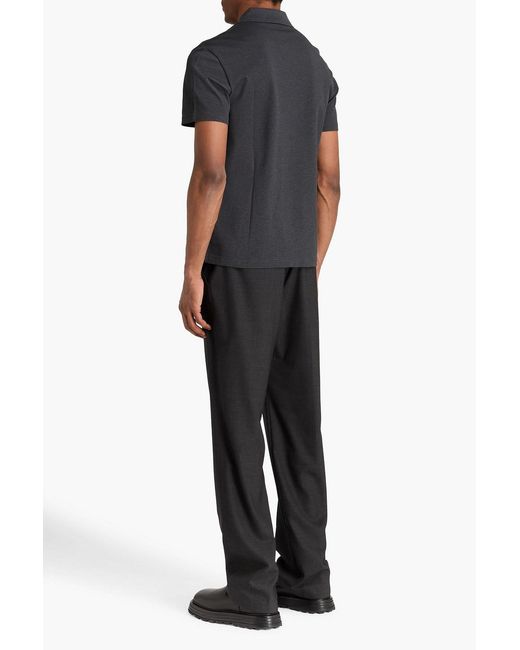 Versace Black Leather-Trimmed Cotton-Piqué Polo Shirt for men