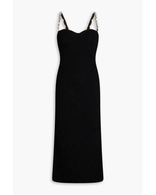 Galvan Black Crystal-embellished Ribbed-knit Midi Dress