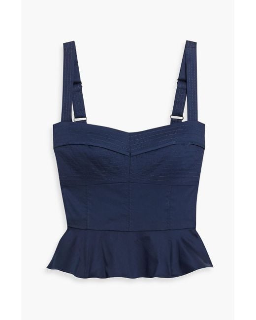 Veronica Beard Blue Carnegie Ruffled Quilted Cotton-Blend Top