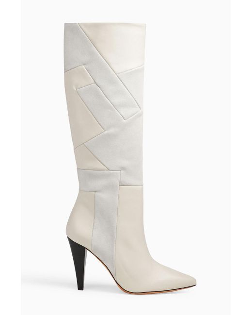 IRO White Darson Leather And Suede Knee Boots