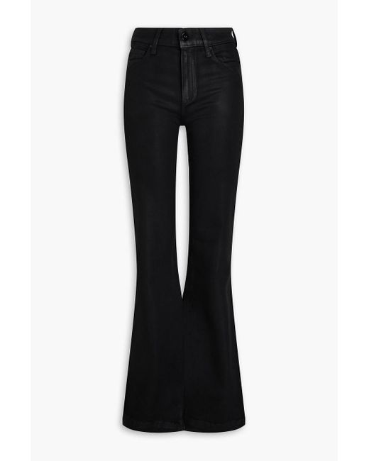 PAIGE Black Genevieve Coated High-rise Flared Jeans