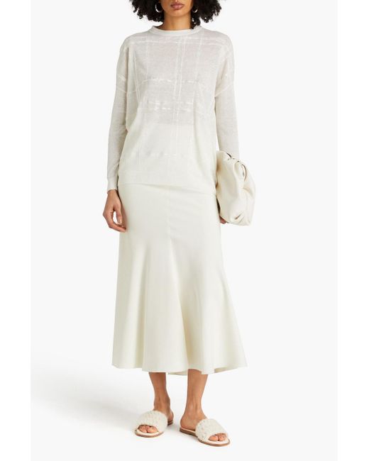 Brunello Cucinelli White Embellished Linen-blend Sweater