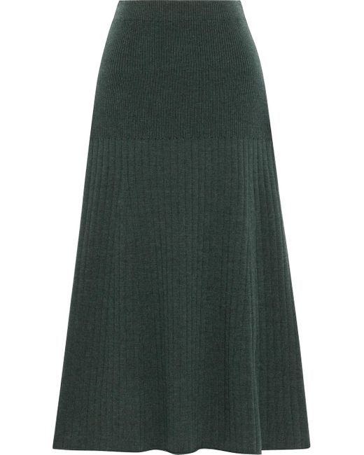 Iris & Ink Green Ernestine Ribbed Merino Wool-blend Midi Skirt