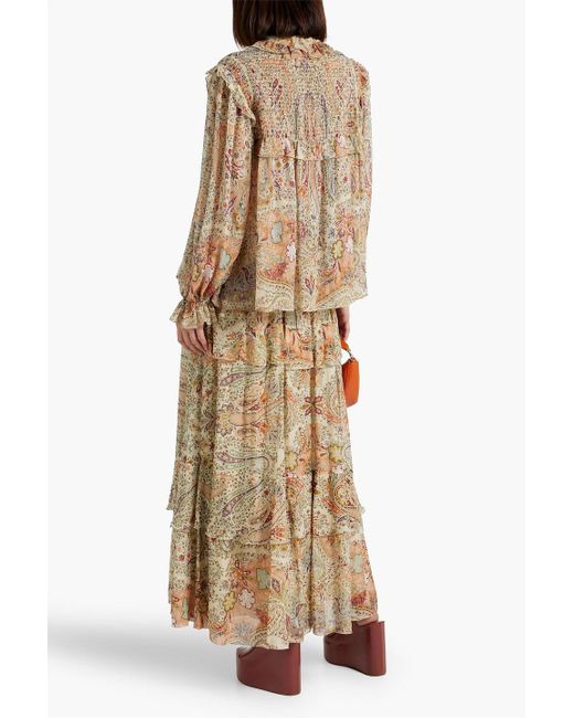 Etro Natural Bluse aus seiden-georgette mit paisley-print und rüschen