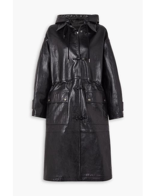 Acne Black Oversized Leather Hooded Coat