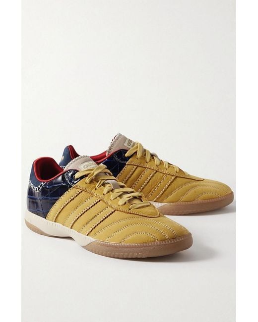 Adidas Originals Blue Wales Bonner Samba Millennium Paneled Suede And Croc-Effect Leather Sneakers for men