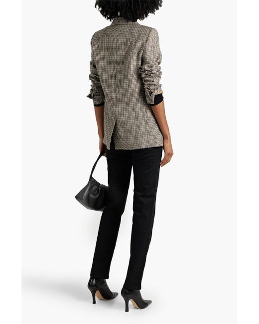Brunello Cucinelli Gray Double-breasted Houndstooth Linen-blend Blazer