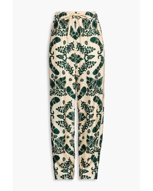 Sandro Green Floral-Print Twill Tapered Pants