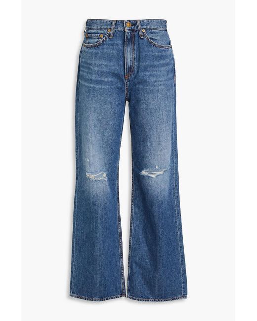 Rag & Bone Blue Logan hoch sitzende jeans mit weitem bein in distressed-optik