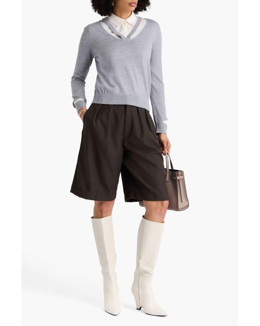 Tory Burch Gray Cutout Merino Wool Sweater
