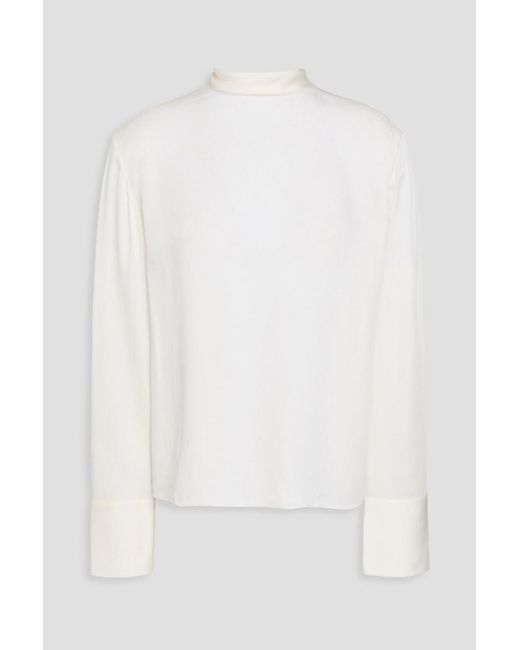Theory White Pussy-Bow Silk-Crepe Blouse