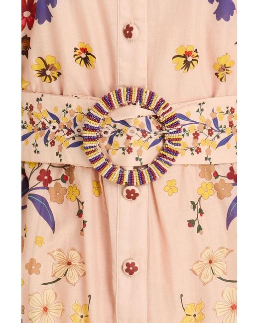 Farm Rio Pink Belted Floral-Print Cotton Mini Dress