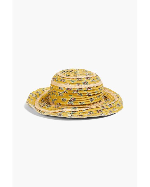 Tory Burch Yellow Pleated Floral-print Cotton Sunhat
