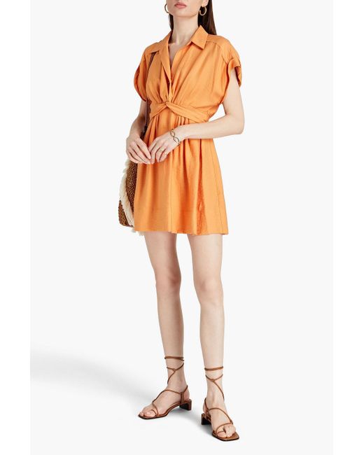 Sandro Orange Sigrid Twist-front Twill Mini Shirt Dress