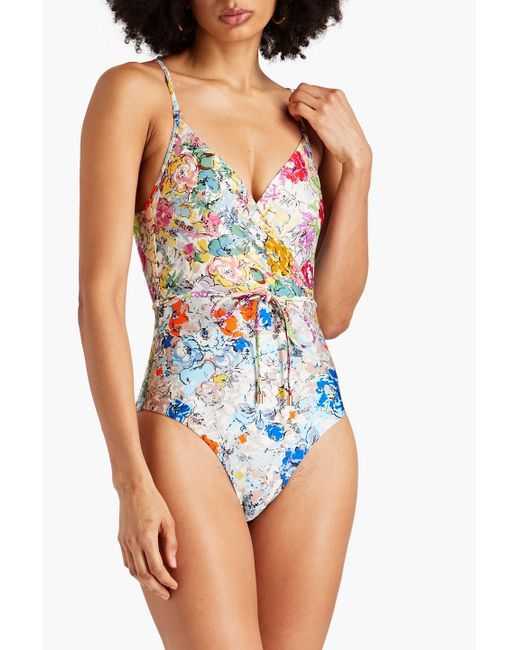 Zimmermann White Wrap-effect Floral-print Swimsuit