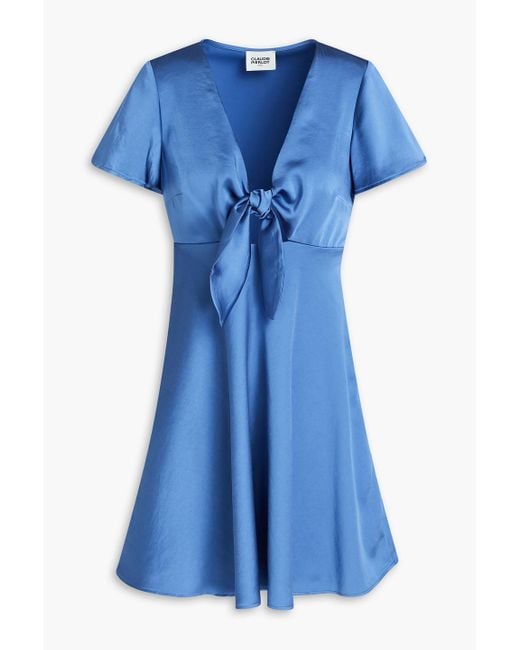 Claudie Pierlot Blue Knotted Crepe-satin Mini Dress