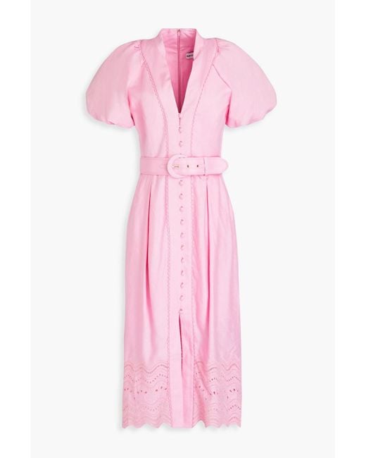 Rebecca Vallance Pink Emile Broderie Anglaise-trimmed Linen-blend Midi Dress