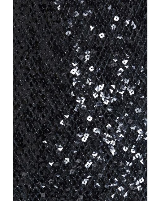 Brunello Cucinelli Black Sequin-Embellished Crocheted Linen-Blend Gown