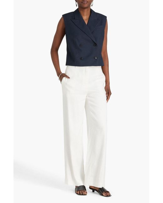Theory White Linen-Blend Twill Wide-Leg Pants