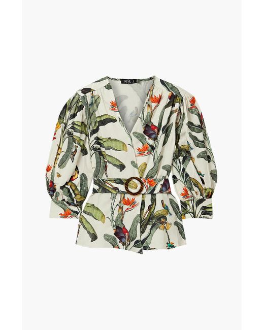 PATBO White Belted Printed Voile Blouse