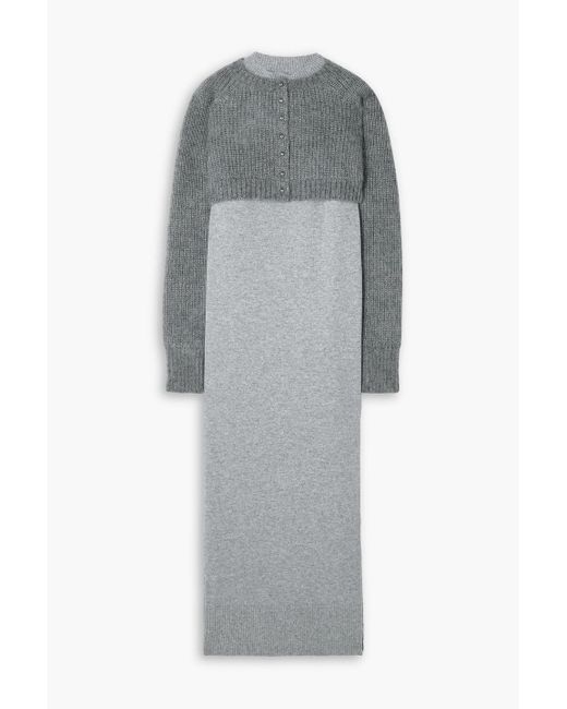 Sacai Gray Layered Ribbed Wool And Mohair-blend Maxi Dress
