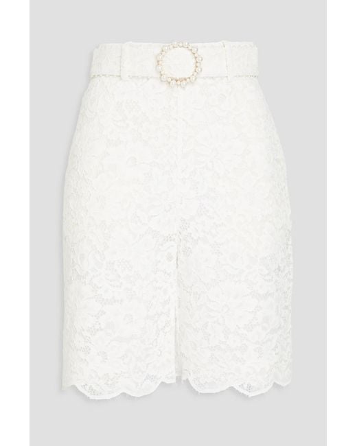 Zimmermann White Belted Corded Lace Shorts