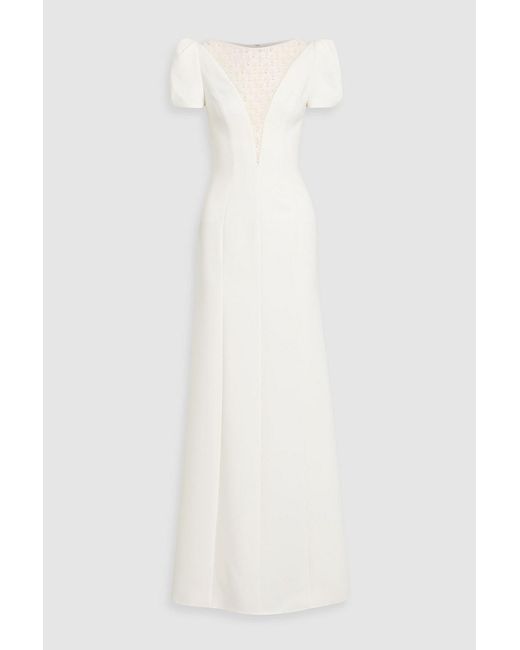 Jenny Packham White Empress Bead-Embellished Crepe Gown