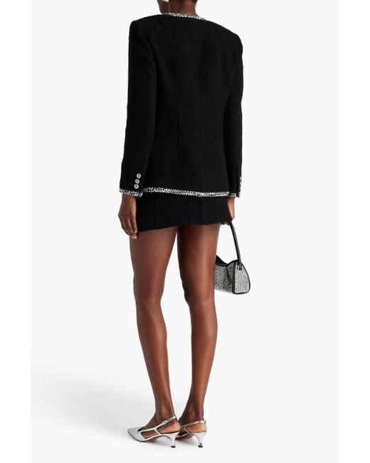 Alessandra Rich Black Crystal-embellished Wool-blend Bouclé-tweed Jacket