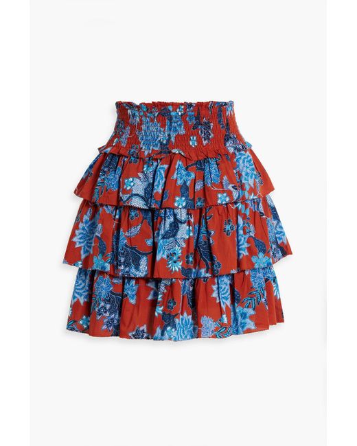 Cara Cara Red Lindsey Tie Printed Cotton-voile Mini Skirt